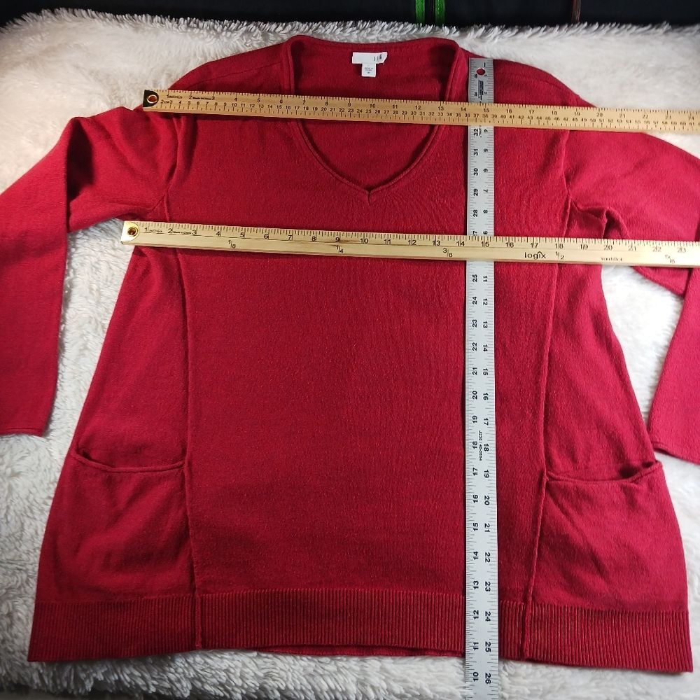 J. Jill Pure Jill Cotton Blend Front Pocket Red Sweater V-Neck Size Medium - Picture 6 of 11